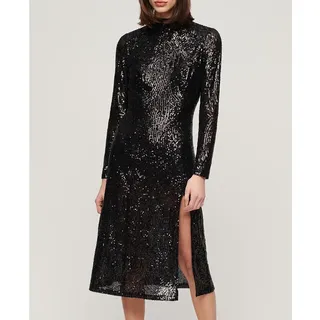Superdry Long Sleeves Backless Sparkly Midi Kleid - Black Angle Sequin - S