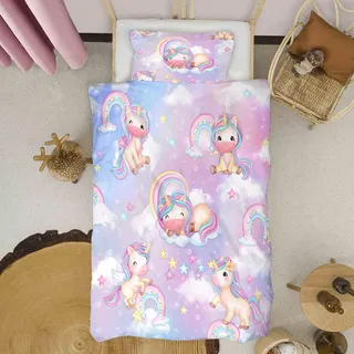 HOTRCR 3D Gedruckt Einhorn Bettwäsche, Bunte Bettwäsche Set Geeignet für Kinder/Mädchen/Erwachsene bettwäsche 135 * 200cm,80 * 80cm*1 EFBTTAF057