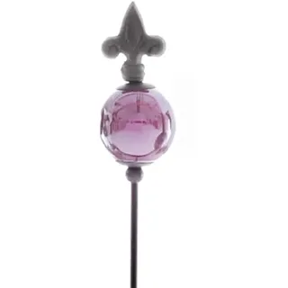 naninoa Metall Stecker französische Lilie. Gartenstecker mit Keramik-Kugel. Gartendeko Gartenverzierung. Violet LILA 80 cm.