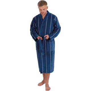 Wewo fashion Herrenbademantel 1607, Langform, Baumwolle, Kimono-Kragen, Gürtel, mit Kimono-Kragen, gestreift, lang blau M