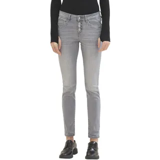 Tapered-fit-Jeans TOM TAILOR Gr. 33, Länge 30, grau (grey denim) Damen Jeans Tapered mit Knopfleisten-Verschluss