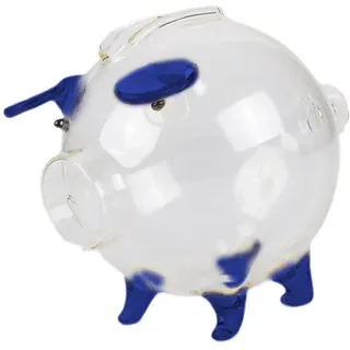 FJMQHU Spardose Glas Münzbox Dekoration Tierfigur mit Durchsichtiger Optik Und Langlebiger Verarbeitung für Kinderzimmer Wohnzimmer Deko, Blau Und 10 cm