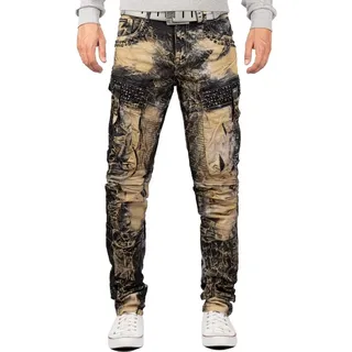 Cipo & Baxx Regular-fit-Jeans Herren Regular Fit Hose Stonewashed BA-CD494 (1-tlg) Ziernähte und Rippen für Bikerstyle grün 40