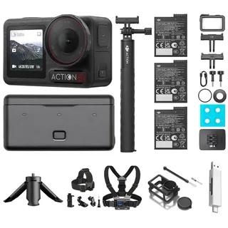 DJI Osmo Action 5 Pro Adventure Combo Mehrere Zubehörteile Bundle, Action Cam 4K mit 1/1.3" Sensor, 12 Std. verlängerte Akkulaufzeit mit 3 Akkus, Zwei OLED Touchscreens, Unterwasserkamera