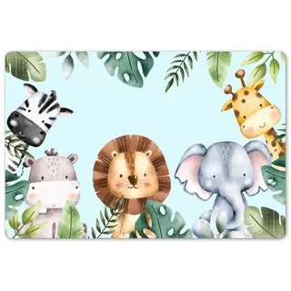 MuchoWow Platzset Wildtiere - Kinder - Blau - Aquarell - Blätter, (1-St), Kinder-Arbeitsunterlage Schreibtisch, Bastelmatte Kind, Zeichenmatte blau 45 cm x 30 cm x 30 mm