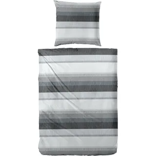 Primera Biber Bettwäsche Gestreift Grau Baumwolle 135 x 200 cm + 80 x 80 cm