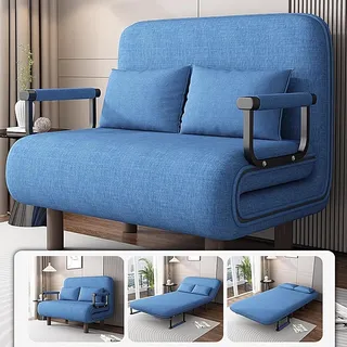 Klappbarer Schlafsessel 3 in 1, Schlafsofa mit Bettfunktion, Klappsessel mit Verstellbarer Rückenlehne, Abnembarem Kissen, Sofabett Gästebett, 5 Getriebe Einstellbar Klappbares Schlafsofa(Blue,190*100