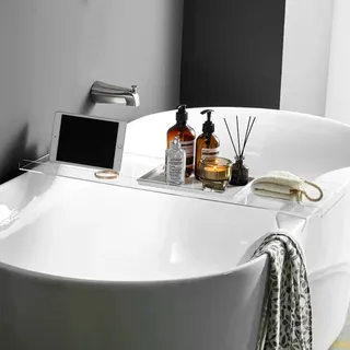 Suixtil Acryl-Badewanne, durchsichtige Badewannenablage, Tisch zur Aufbewahrung von Seifen, Telefonen, Handtüchern, Kerzen(Transparent,70cm (27 1/2)