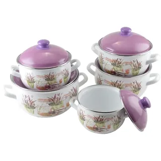 Topf Topf-Set 5 Stück 2L,2,5L,3L,4L,5L Emailliert Emaille Perfect Home Lavendel