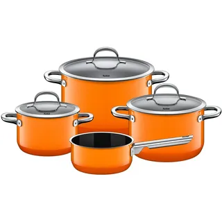 Silit Passion Orange Topfset Induktion 4-teilig, Kochtopf Set mit Glasdeckel, Silargan Funktionskeramik, Induktions Töpfe Set, Auslaufmodell, orange