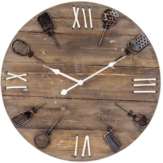levandeo XXL Wanduhr Ø 50cm Holz Natur Braun Küchenuhr Rustikal Shabby Chic Vintage Uhr Küche Wanddeko