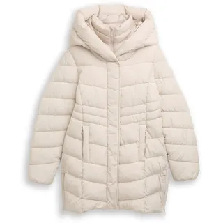 Tom Tailor Damen Puffer-Mantel im 2-in-1-Look, weiß, Uni, Gr. S
