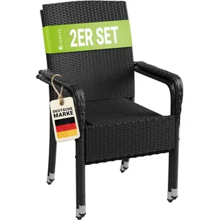 Juskys Yoro Polyrattan Gartenstuhl Schwarz 2 St.