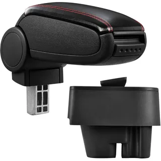 pro.tec Mittelarmlehne Peugeot 207 SW CC mit Staufach Kunstleder Schwarz mit roten Nähten