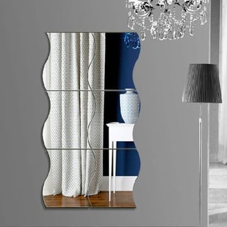 Ftchoice 6 Stück 3D-Wellen-Wandaufkleber, Spiegel, abnehmbare Aufkleber für Raumwanddekoration, 12 x 10 cm, silberfarben, 6 Stück