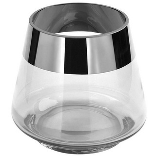 Fink Teelichthalter Teelichthalter JONA - transparent - Glas - H.13cm x B.15cm, mundgeblasen - folierter silberfarbener Rand - Ø Öffnung: 9,5 cm