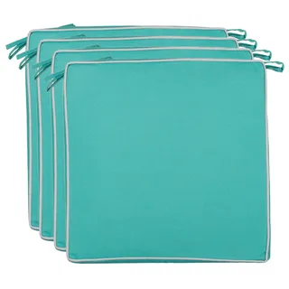 Brandsseller 4er Set Sitzkissen 40x40x4 cm – Wasser- & schmutzabweisende Stuhlkissen mit Bindebändern & Paspel – Für Innen & Außen – Garten, Terrasse, Küche – Türkis