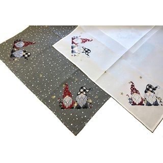 texpot Tischdecke mit Stickerei Wichtel Weihnachten Winter, bestickt weiß quadratisch - 85 cm x 85 cm