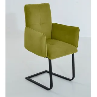 Freischwinger K+W KOMFORT & WOHNEN "6502", grün (olive, schwarz), B:61cm H:90cm T:62cm, Stühle, Freischwinger, Freischwinger mit Armlehnen, Flachstahlkufe in schwarz