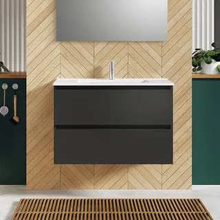 Evineo Waschbeckenunterschrank 2 Auszüge 80 x 53 cm Weiß