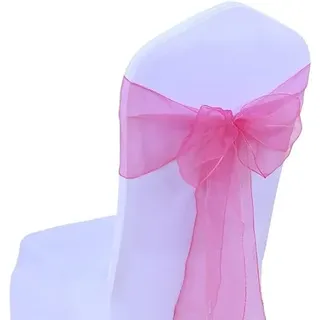 JIUERYY 100 Stück Organza-Bänder Stuhlhussen Schleifen Hochzeit Dekoration Zeremonie Party Event Geburtstag 17 x 275 cm tief rosa