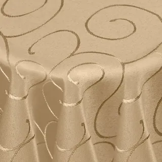 DecoHomeTextil Kringel Tischdecke Rund 160 cm Nougat | schwere Qualtität, glänzend, Ornamente, Damast Tafeldecke