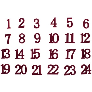 Rayher 46458290 Holz-Zahlen 1-24 in Samt-Optik, Ø 3 cm, weinrot, Box 24 Stück, für Adventskalender