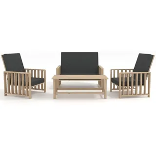 SET Solena Gartenmöbel Kiefer mit graphitfarbenen Kissen 2 Sesseln Sofa und Tisch aus Kiefernholz für Terrasse Balkon Garten Lounge Möbel modern - Braun