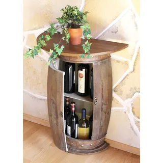 DanDiBo Wandtisch halbrund Tisch Weinregal Weinfass 0373-R Braun Schrank Fass aus Holz 73 cm Beistelltisch Konsole Wandkonsole Bar