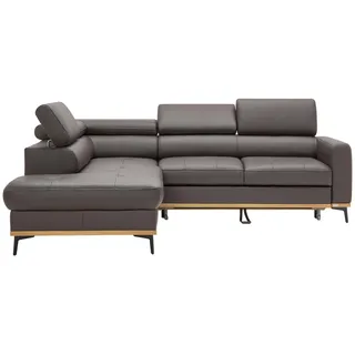 Novel Ecksofa, Dunkelbraun, Holz, Echtleder, Rindleder, Eiche, vollmassiv, 5-Sitzer, Ottomane links, L-Form, 252x220 cm, Lederauswahl, seitenverkehrt erhältlich, Rücken echt, Wohnzimmer, Sofas & Couches, Wohnlandschaften, Ecksofas