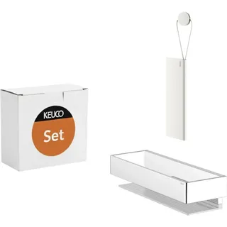 Keuco Edition 11 Set Duschkorb, Verchromt, Zum Bohren (optional Zum Kleben) + Duschabzieher, Weiß