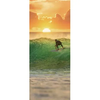 A.Monamour Türtapete Selbstklebend Türfolie Türposter 3D Surfer Bei Sonnenaufgang Mit Tollem Wellen Sport Thema Vinyl Folie Türdeko Tapete Wandbild Türaufkleber Türtattoo 77 x 200 cm