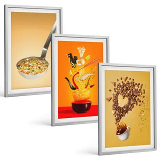 BILDER SET 3er Set - 40x60 cm Silberner Rahmen - Küchenthemen