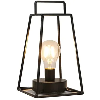 JHY DESIGN Geometrische Tischlampe Batteriebetrieben, 25cm Hoch Eisenkunst Schnurlose Lampe Käfig Nachttischlampe mit 6 Stunden Timer Hängelampe für Balkon Hochzeit Innen Wohnzimmer(Kurz, Schwarz)