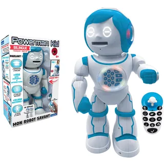 Lexibook Powerman Kid – Lernroboter, zweisprachig, Französisch/Englisch, mit Fernbedienung – programmierbar, Tanz, spielt Musik, erzählt Geschichten 450+ Quiz, Schallplatten 4+ – ROB90FR