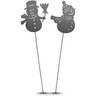 Terma Stahldesign Schneemann Set 105 cm Grau Gartenstecker Metall XXL Winterdeko grau pulverbeschichtet wetterfest Gartendeko Handmade Germany