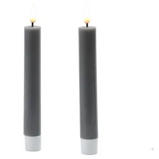 LED Stabkerzen Mia Deluxe Homeart Tafelkerzen Echtwachs 3D Flamme 15cm grau 2Stk