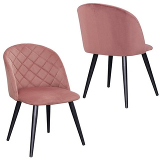 Duhome Esszimmerstuhl, 2er Set Esszimmerstuhl aus Stoff Samt Stuhl Retro Design Polsterstuhl rosa