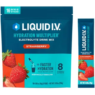 Liquid I.V. Hydration Multiplier - Strawberry - Hydration Powder Packets | Electrolyte Drink Mix | Easy Open Single-Serving Stick | Non-GMO | 16 Sticks