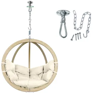 AMAZONAS Hängesessel Set: Globo Chair Natura + Deckenhaken Power Hook | Set in edlem Design aus FSC Fichtenholz bis 120 kg in warmen Weiß