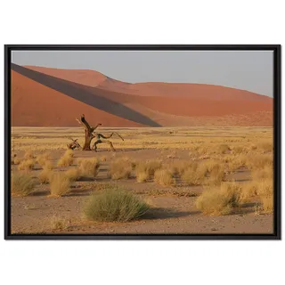 Pixxprint vertrockneter Baum in Wüste Leinwandbild 100x70 cm im Bilderahmen, Wandbild, Schattenfugenrahmen, Kein Poster