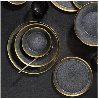 8-teiliges Porzellan-Geschirrset, Schwarz/Gold - Schwarz