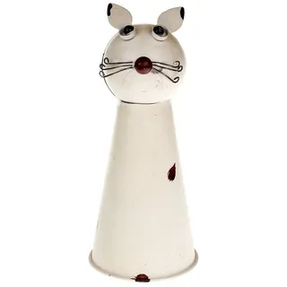 Macosa Home Dekofigur Zaunhocker Katze Metall 24 cm Weiß Zaunfigur Garten (Metallfigur Zaunlattenfigur Pfostenhocker), Gartendeko Dekofigur Zauntier Zaungucker weiß