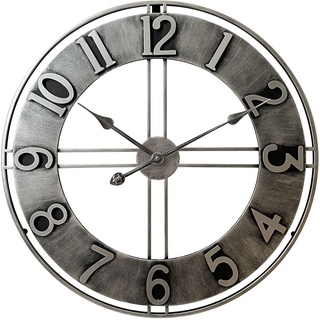 LW Collection Wanduhr Becka Grau Silber 60cm - Große industrielle Wanduhr Metall - Moderne Wanduhr - Leises Uhrwerk - Stille Uhr