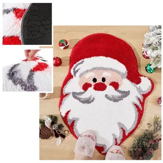BTTO TEPP Kinderteppich Weihnachtsteppich Kaschmir Geformte Teppich Fußmatte, Rutschfest Matte, Weihnachtsmann, Badezimmer,Schlafzimmer,Wohnzimmer Weihnachtsmann