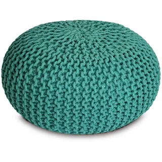 Amago home Strickhocker XXL Pouf Ø55 H37cm Bodenkissen Sitzpouf Baumwolle nachhaltig Farbe türkis