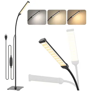 LMaxhome LED Stehlampe Dimmbar Stehleuchte Leselampe Standlicht LED Stehlampe 360°Verstellbar, USB-Stecker Schwanenhals Stehlampen Schlafzimmer Büro Wohnzimmer Lampe schwarz