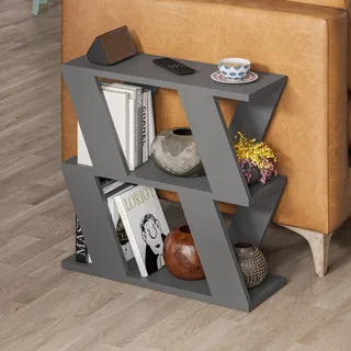 Hocuspicus Schmaler Side Table mit 2 Ablageflächen| moderner 2-stufiger Beistelltisch im schlanken Design| platzsparender End Table für Sofa| Wohnzimmer und Büro| 22 x 60 x 57 cm (Anthrazit)