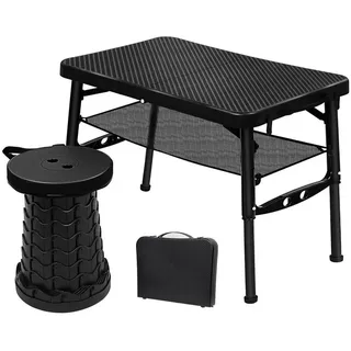 SURFOU Tabletttisch Klapptisch Balkontisch Klapphocker Tapeziertisch Gartentisch Klappbar, Gartentisch Klappbar Camping Stuhl Kleiner Tisch Klappbar Balkontisch schwarz