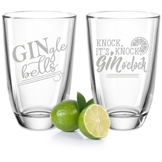 GRAVURZEILE Cocktailglas »2er Set Montana GIN-Gläser - GINgle bells" &"Knock Knock it ́s Gin - Geschenk für Kollegen, gute Freunde & Familie - GIN-Glasses + GIN-Tonic - Party Mitbringsel Geschenkset«